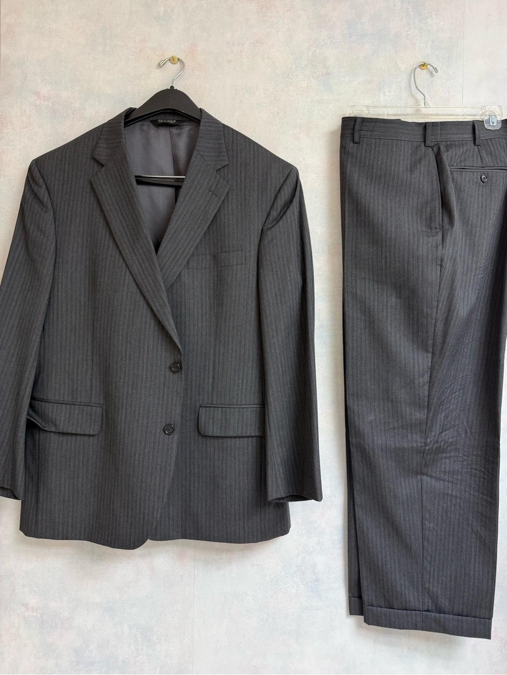 46R Jos. A Banks Suit - 2 Button Dark Gray Pin Stripe. Pants included.
